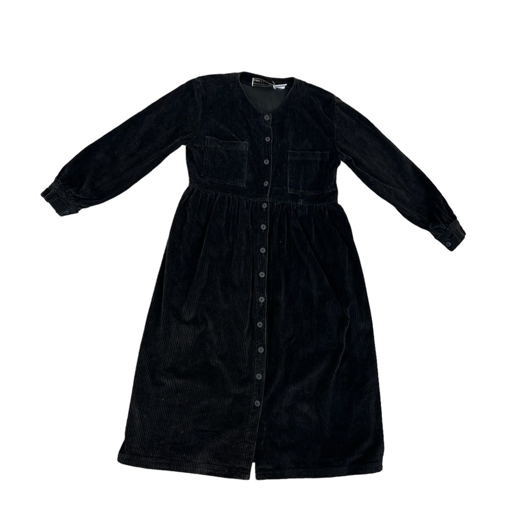 PASSPORTS of Pier I Imports Vintage Black Velvet Button Up midi Dress Small
